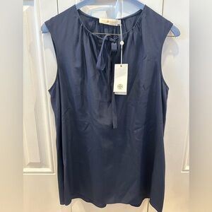 Tory Burch Jess Silk Tie-Neck Sleeveless Top size 2 in Navy Blue NWT